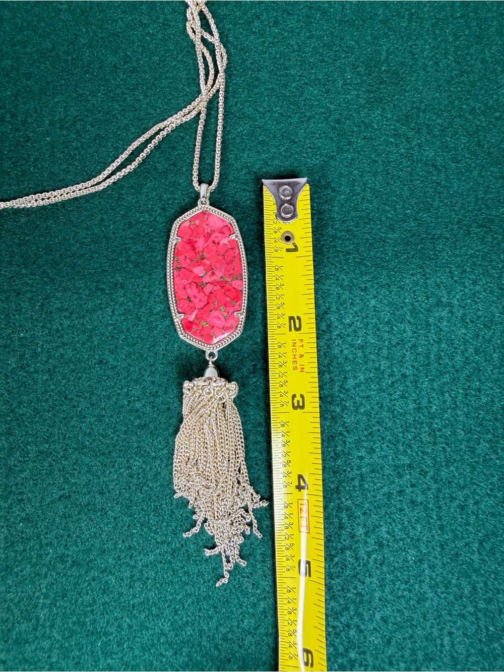 Kendra Scott Pink Stone Tassel Pendant Necklace Gold Tone Long Chain - Picture 7 of 9